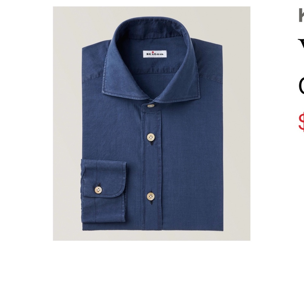 Men's KITON Blue Shirt SIZE 17.5 Cotton